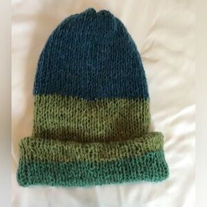 Elegant Knit Reversible Beanie in Blue, and Shades of Green
